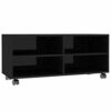 Ausla TV Stand for Living Room with 4 Wheels Mobile TV Table Modern Wooden TV Stand with 4 Open Compartments Glossy Black 90 x 35 x 35 cm