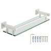 SAYAYO Bathroom Shelf Tempered Black Glass Shelf with Square Rail Wall Mounted 16 Inches, SUS304 Stainless Steel Brushed Nickel, EGC2000-40-LS