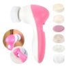 Electric Facial Cleanser  Compact and Lightweight Face Massager  Battery Operated with 7 Heads and 2 Speed Setting  Rose Gold