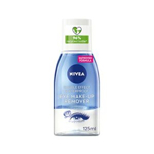 NIVEA Double Effect Waterproof Eye MakeUp Remover 125ml Daily Use Face Cleanser for MakeUp and Mascara with Cornflower Extract and Biotin