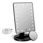 Makeup Vanity Mirror with Lights, Lighted Makeup Mirror with Detachable 10X Magnification, 21 Led Lights Adjustable Dimming Touch Sensor, Dual Po