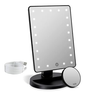 Makeup Vanity Mirror with Lights, Lighted Makeup Mirror with Detachable 10X Magnification, 21 Led Lights Adjustable Dimming Touch Sensor, Dual Po