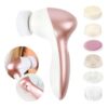 Electric Facial Cleanser  Compact and Lightweight Face Massager  Battery Operated with 7 Heads and 2 Speed Setting  Rose Gold