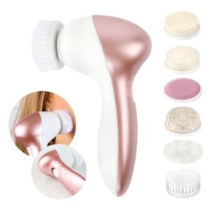 Electric Facial Cleanser  Compact and Lightweight Face Massager  Battery Operated with 7 Heads and 2 Speed Setting  Rose Gold