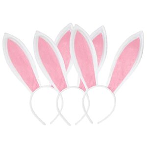 JIALWEN Bunny Ears Headband 3PCS Plush Rabbit Ears Headband Easter Halloween Party Cosplay Accessories Decor WhitePink