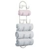 mDesign Wall Mounted Towel Storage Rack – Perfect Hanging Caddy for the Bathroom or Bedroom – Modern Hanging Hooks for Bathroom Storage – Black