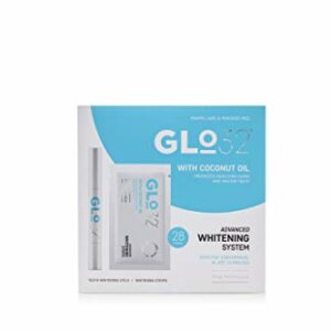 GLO32  Advanced Teeth Whitening System  28 Teeth Whitening Strips  1 Teeth Whitening Pen  Gentle Teeth Stain Remover  with Coconut Oil  Effective