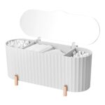 Jroyseter Makeup Organiser Storage ContainersABS Qtip Holder 3 Compartments Bathroom Organiser Jar Beauty Make Up Storage Organizer for Cotton Pa
