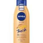 NIVEA Sun Touch Body Lotion 400 ml Care Lotion with Gentle Tanning Effect without Strips Moisturising Body Cream with Ginkgo Extract and Grape Se