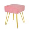 TOUCH-RICH Velvet Footrest Stool Ottoman Round/Square Modern Upholstered Vanity Footstool Side Table Seat Dressing Chair with Golden Metal Leg(Bl