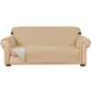 subrtex Quilted Sofa Cover Reversible Sofa Protector 3 Seaters Armchair Cover with Adjustable Elastic Straps, Side Storage Pocket (Sofa,Sand) (So