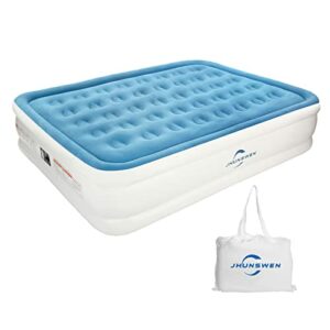 JHUNSWEN King Size Air Bed, Air Mattress with a Built-in Electric Pump and Storage Bag, Blow Up Raised Inflatable Mattress for Adults Guests Camp