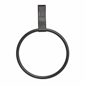 House & Homestyle Glimmer Brushed Metal Bathroom Towel Ring, Wall Mounted Hand Towel Holder with Sparkling Faux Crystal Gems – Matte Black & Silv