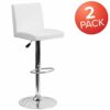Flash Furniture Avery 2 Pack Contemporary White Vinyl Adjustable Height Barstool with Panel Back and Chrome Base