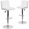 Flash Furniture Avery 2 Pack Contemporary White Vinyl Adjustable Height Barstool with Panel Back and Chrome Base