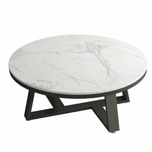 JHBW Round Marble Coffee Table Iron Frame Handmade Modern Living Room Balcony Sofa Decoration Commercial Quality L 6070  80cm 23.627.531.5in