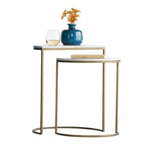 LiRuiPengBJ Side Table Semicircular Side End Coffee Tables Set of 2 with Marble Tops for Living Room Bedroom Office Snack Corner table Color  Gol
