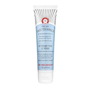 First Aid Beauty Pure Skin Face Cleanser Sensitive Skin Cream Cleanser with Antioxidant Booster Travel Size 56.7g