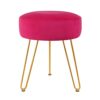 TOUCH-RICH Velvet Footrest Stool Ottoman Round/Square Modern Upholstered Vanity Footstool Side Table Seat Dressing Chair with Golden Metal Leg(Bl