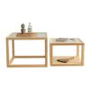 NIZAME Solid Wood Coffee Table Japanese Style Square Combination Glass Closed Edge Design Double Storage Mortise and Tenon Construction Modern Li