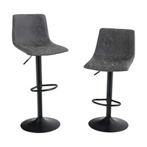 PHIVILLA Modern Bar Stools Set of 2, Barstools with Backrest, Adjustable Swivel Gas Lift, Pu Leather Bar Stool for Breakfast Bar, Counter, Kitche