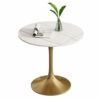 KST Coffee Table Modern Round Marble Decoration Table Golden Metal Frame Easy to Clean Living Room Balcony Home  Office White 7075cm
