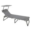 Homecall XXL Aluminium Sun Lounger with Sun Roof Three-Legged Beach bed 200x70 cm Maximum Load 150 kg, Grey textilene, Quick Dry Foam