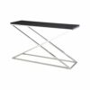 Yiibcio Console Table Long Hallway Sofa Tables Console Table Console Table Stainless Steel Cross Frame Black Leather Effect for Entryway Living R