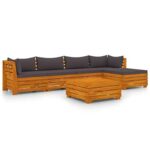 JIAMEI Garden Furniture 6 pcs with Cushions Solid Acacia Wood Outdoor Furniture Minimalist Garden Set Color  Argento Size  Talla nica