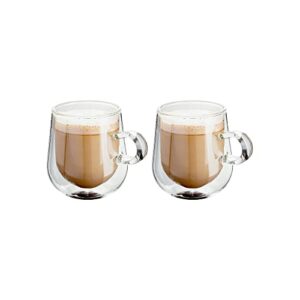 Judge JDG35 Double Walled Glass Coffee Cups with Handle, Set of 2 Hollow Vacuum Sealed, Hand Made, Heat Resistant, Dishwasher Safe, 275ml Latte C