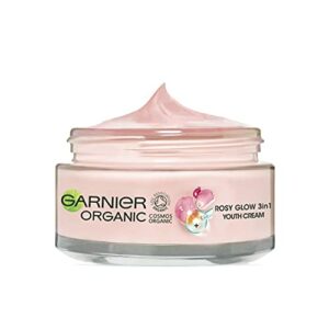 Garnier Organic Rosy Glow 3in1 Youth Cream 50ml For Radiant and Glowing Skin With Rosehip Seed Oil and Brightening Vitamin C Vegan Formula Suitab
