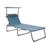 Homecall XXL Aluminium Sun Lounger with Sun Roof Three-Legged Beach bed 200x70 cm Maximum Load 150 kg, Grey textilene, Quick Dry Foam
