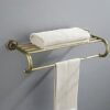 Lucyound Bath Towel Rail with Shelf, Wall Mounted Towel Rack for Bathroom, Style Petal Relief Bathroom Decor Accessories, Antique Gold, Brass, 60