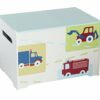 Vehicles Kids Toy Box - Childrens Bedroom Storage Chest with Bench Lid by HelloHome