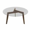 ZWJLIZI Round coffee table transparent tempered glass countertop walnut color solid wood wood grain table base living room sofa table Size  50X45