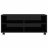 Ausla TV Stand for Living Room with 4 Wheels Mobile TV Table Modern Wooden TV Stand with 4 Open Compartments Glossy Black 90 x 35 x 35 cm