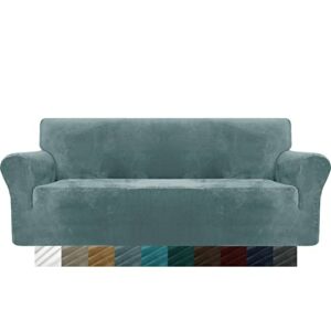 MAXIJIN Thick Velvet Sofa Covers 3 Seater Super Stretch Non Slip Couch Cover for Dogs Cat Pet Friendly 1-Piece Elastic Furniture Protector Plush