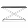 Yiibcio Console Table Long Hallway Sofa Tables Console Table Console Table Stainless Steel Cross Frame Black Leather Effect for Entryway Living R