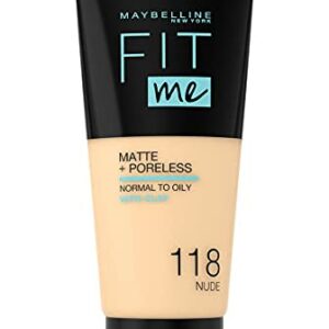 Maybelline Fit Me Foundation Matte  Poreless Full Coverage Blendable Normal to Oily Skin 118 Light Beige 30ml