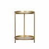 WDBBY Rivet Round Storage Basket Side Table Walnut with Grey Fabric Color  D