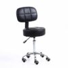 KKTONER Round Rolling Stool with Back PU Leather Height Adjustable Swivel Drafting Work SPA Salon Stools Chair with Wheels (White)