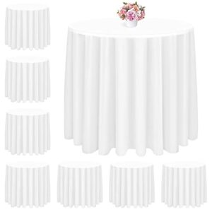 Pesonlook 8 Pack Round Disposable Table Cloth 84" White Plastic Round Table Covers Waterproof Table Cloth for Picnic BBQ,Weddings,Banquet Indoor