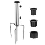 Inground Umbrella Stand Anchor with 4 Spike, Stainless Steel Grass Sun Umbrella Ground Stake, Outdoor in Ground Parasol Base Mount, Metal Patio U
