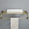 Lucyound Bath Towel Rail with Shelf, Wall Mounted Towel Rack for Bathroom, Style Petal Relief Bathroom Decor Accessories, Antique Gold, Brass, 60