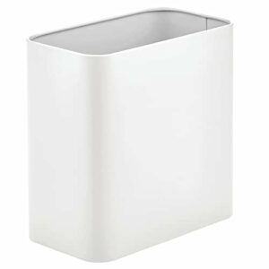 mDesign Metal Wastepaper Bin — Compact Rectangular Bathroom Bin — Rubbish Basket for Home and Office — White