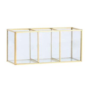 Gold Makeup Brush Holder Organizer Makeup Organiser with 3 Compartments Gold  Transparent Cosmetic Holder Makeup Storage Box for Brushes Eyeliner