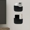 SUNFICON 2 Pack Wall Mount Remote Control Holder Adhesive Media Player Controller Holder Universal TV Remote Organiser Caddy Box Hollow Bottom Ea
