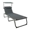 Homecall XXL Aluminium Sun Lounger with Sun Roof Three-Legged Beach bed 200x70 cm Maximum Load 150 kg, Grey textilene, Quick Dry Foam