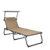 Homecall XXL Aluminium Sun Lounger with Sun Roof Three-Legged Beach bed 200x70 cm Maximum Load 150 kg, Grey textilene, Quick Dry Foam