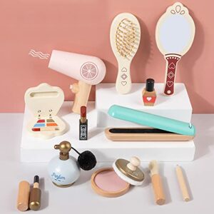 Mamimami Home Childrens MakeUp Girls 12 Pieces Wooden Cosmetic Set Role Play Gift Children Makeup Set Princess Spread Dress Up Game Makeup for Ch